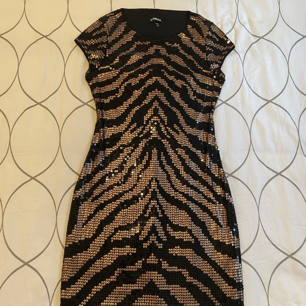 XS Express Sequins Dress with Black & Copper Zebra Pattern